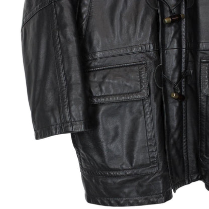 Vintage 90s Burberry Black Nova Check Lined Leather Duffle Coat