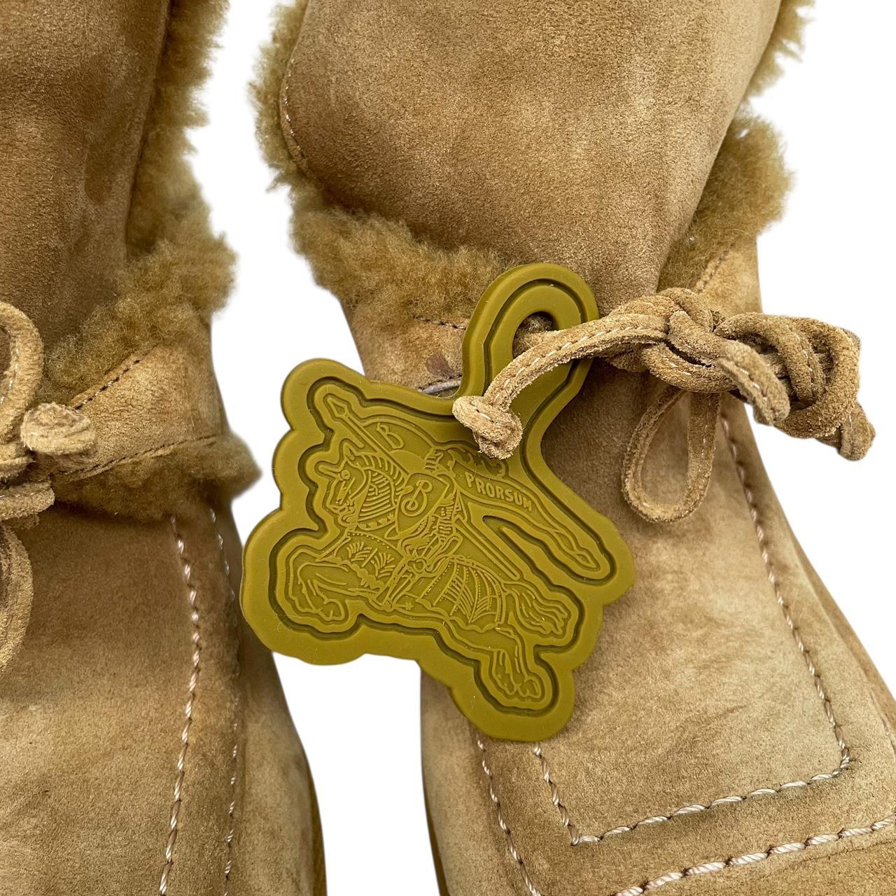 Burberry Tan Brown Highland Shearling Trim Suede Heeled Mules