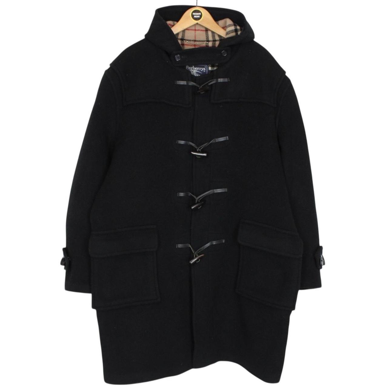 Vintage 90s Burberry Black Nova Check Wool Duffle Coat