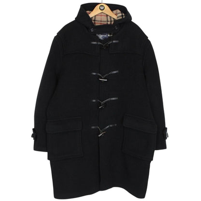 Vintage 90s Burberry Black Nova Check Wool Duffle Coat