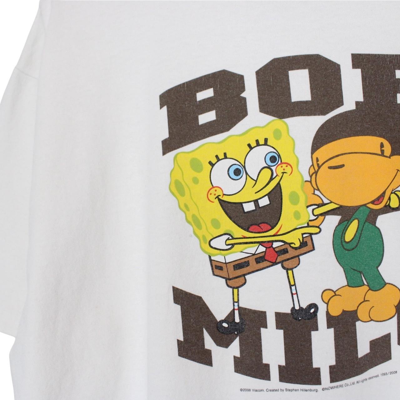 BAPE white graphic t-shirt featuring Spongebob Milo Bob print and pocket detail.