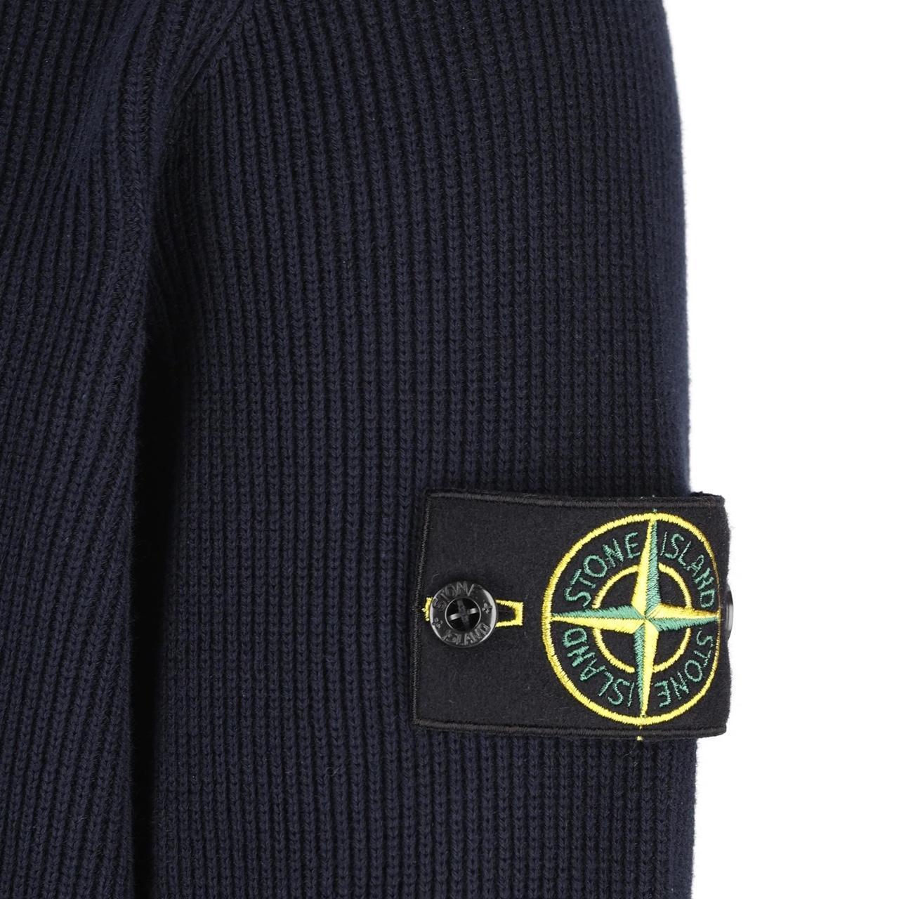 Stone Island SS26 Navy Blue Ribbed Organic Cotton Knit 1/4 Zip Jumper
