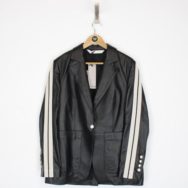 Palm Angels Black and White Leather Track Blazer Jacket