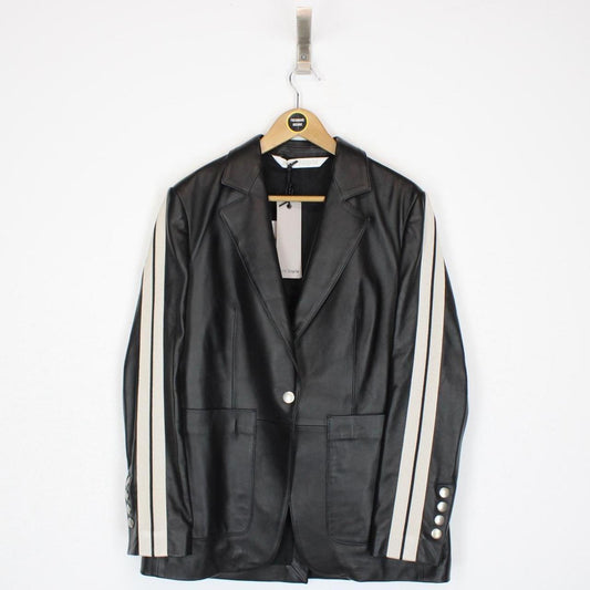 Palm Angels Black and White Leather Track Blazer Jacket