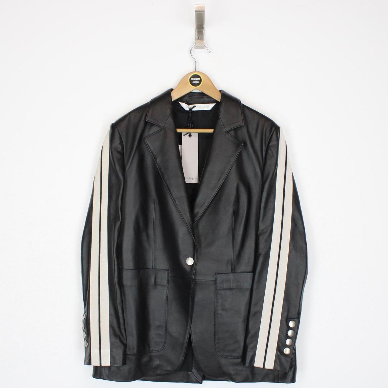 Palm Angels Black and White Leather Track Blazer Jacket