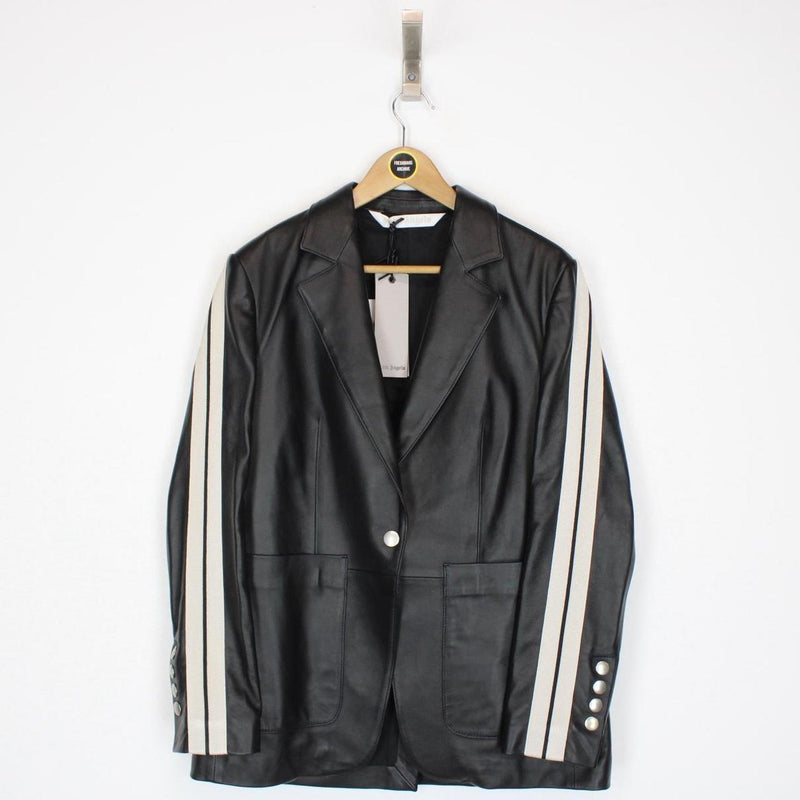 Palm Angels Black and White Leather Track Blazer Jacket