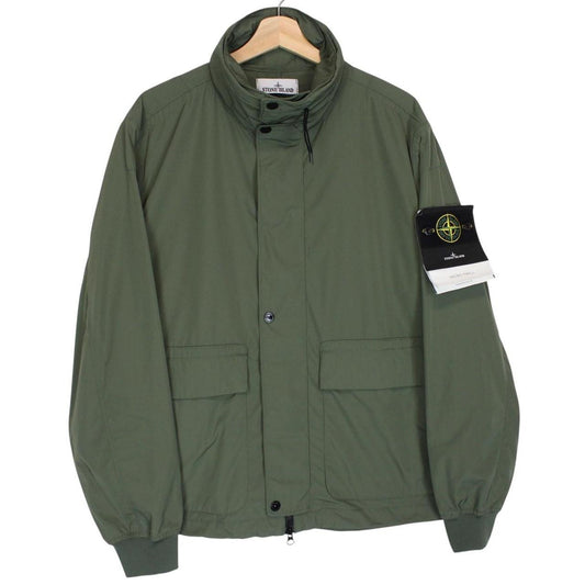 Stone Island green full zip jacket with packable hood and removable brand patch.