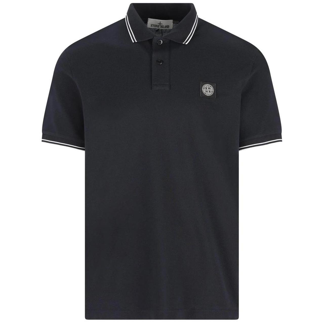 Stone Island Navy Blue Short Sleeve Slim Fit Organic Cotton Polo Shirt