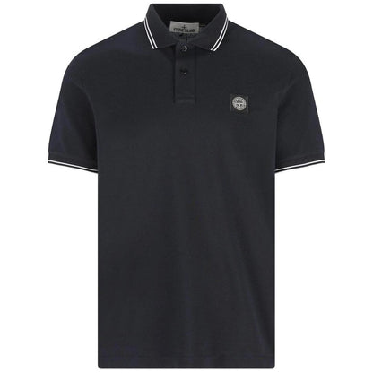 Stone Island Navy Blue Short Sleeve Slim Fit Organic Cotton Polo Shirt