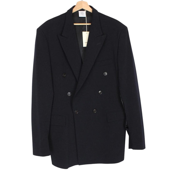 Vetements SS19 Navy Blue Unisex Open Sleeve Double Breasted Wool Blend Blazer Jacket