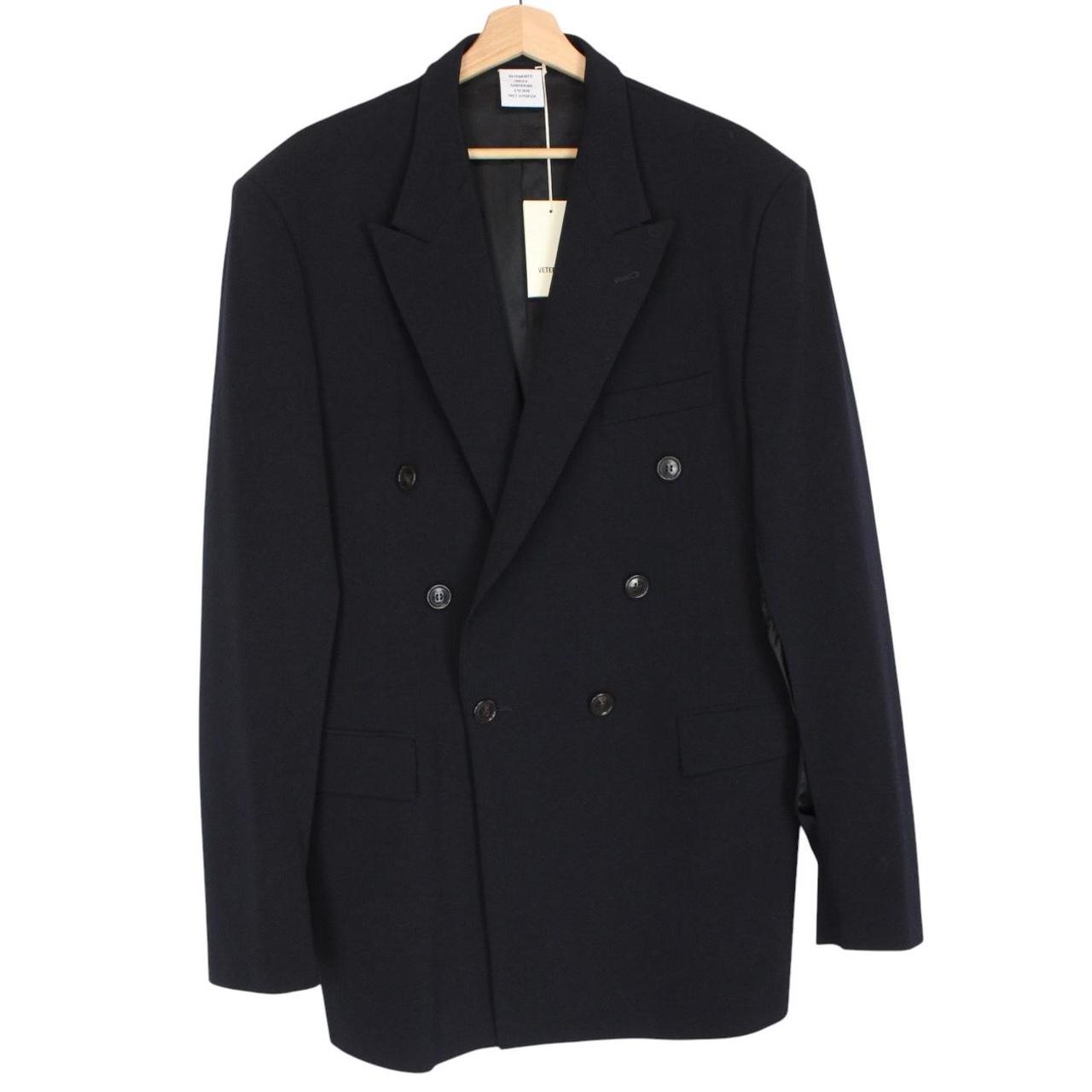 Vetements SS19 Navy Blue Unisex Open Sleeve Double Breasted Wool Blend Blazer Jacket