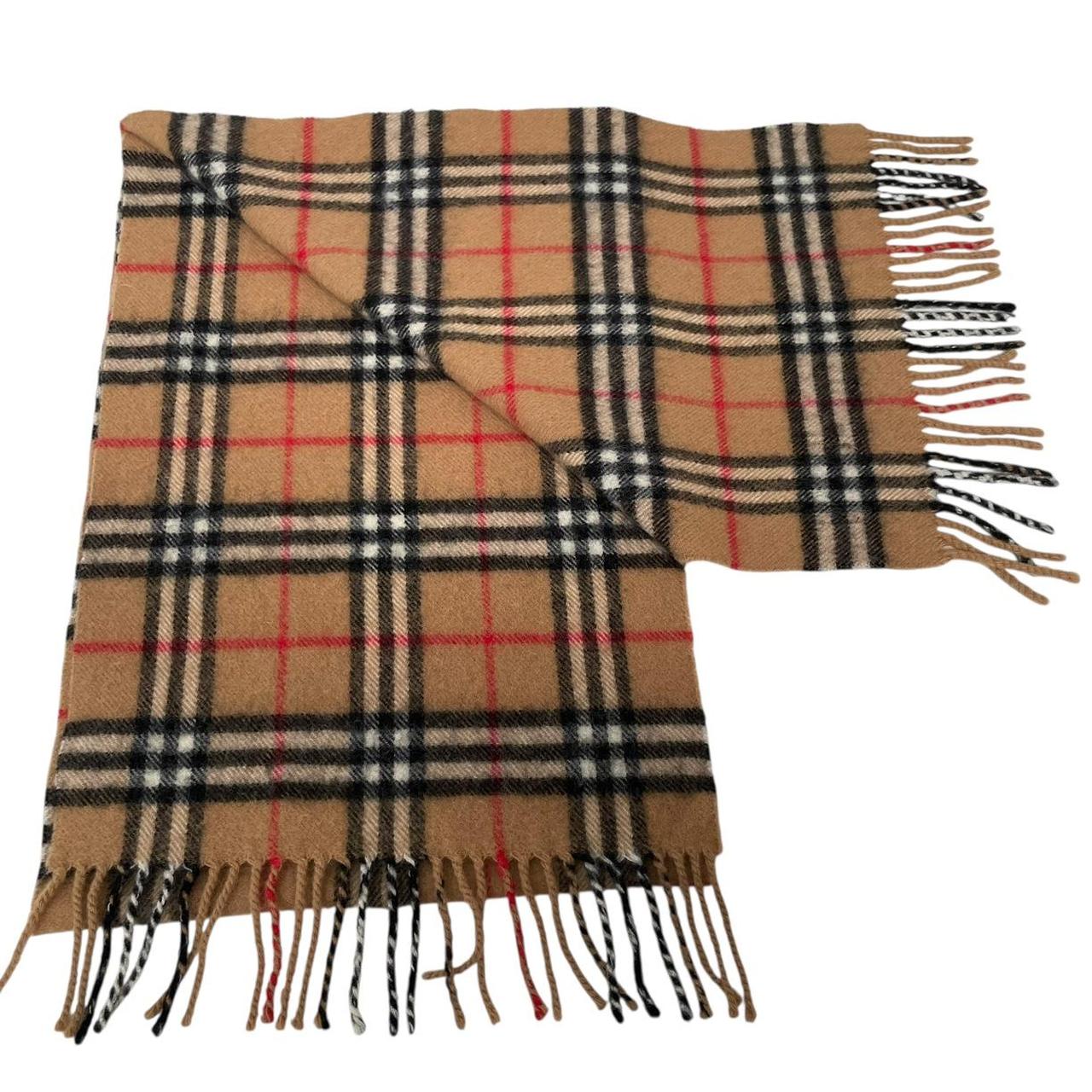 Vintage 90s Burberry Tan Brown Nova Check Lambswool Scarf