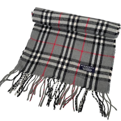 Vintage 90s Burberry Grey Nova Check Lambswool Scarf