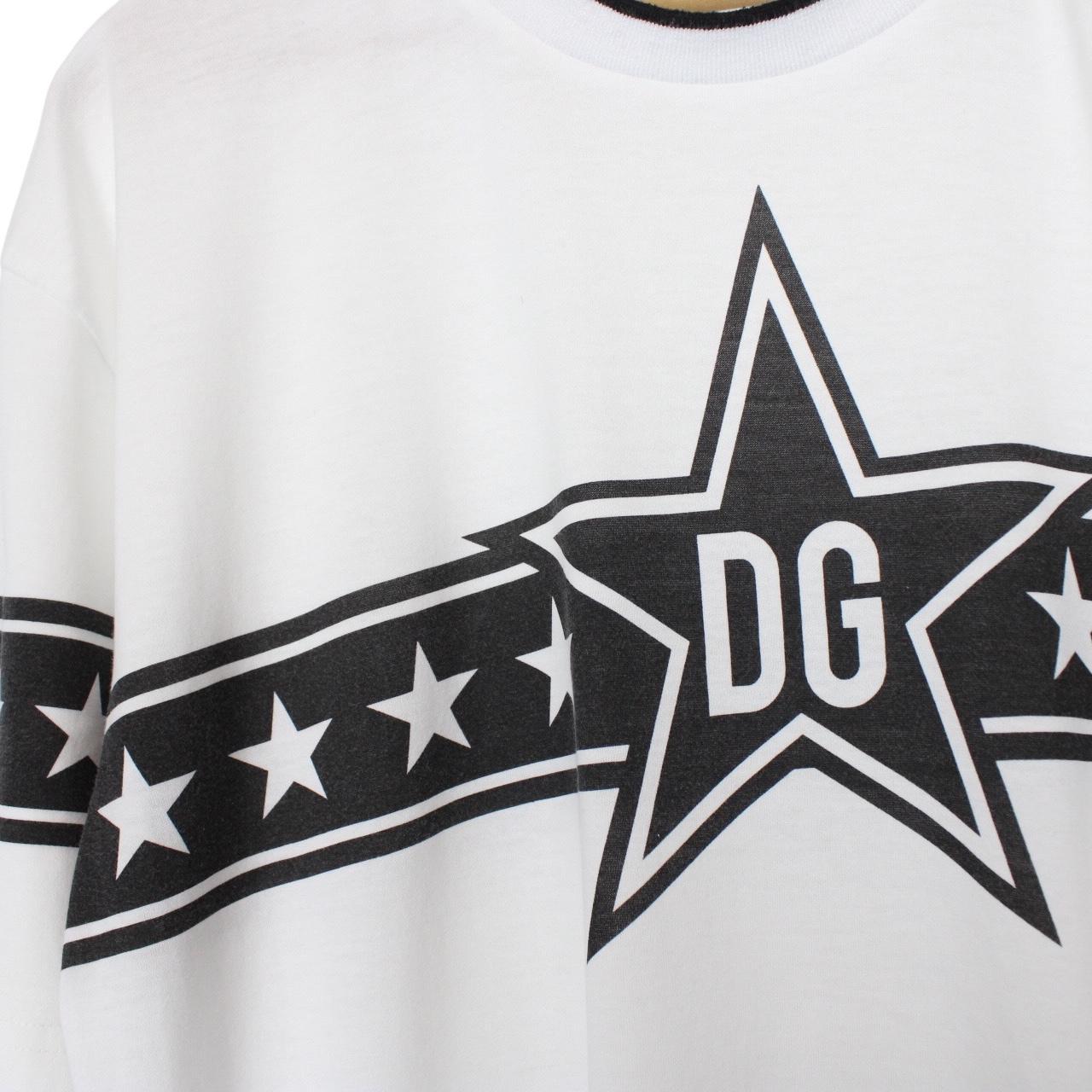 Dolce and Gabbana White and Black Star Print Short Sleeve Cotton T-Shirt