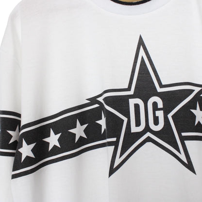 Dolce and Gabbana White and Black Star Print Short Sleeve Cotton T-Shirt