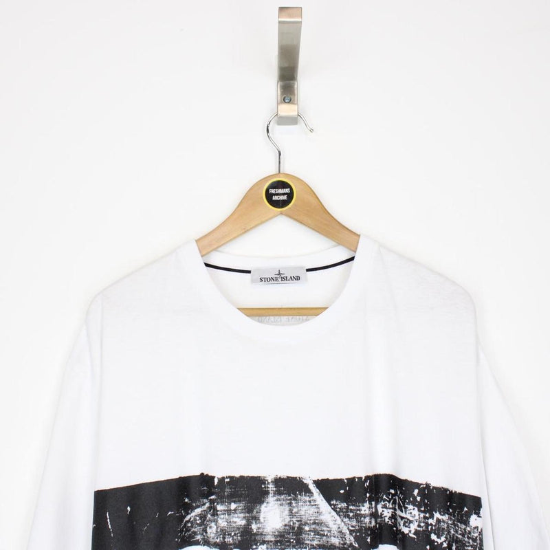 Stone Island AW 2023 White and Black Short Sleeve Logo Print T-Shirt