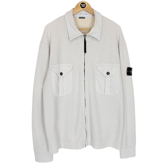 Vintage Stone Island SS 2000 Light Grey Ribbed Cotton/Nylon Full Zip Sweatshirt