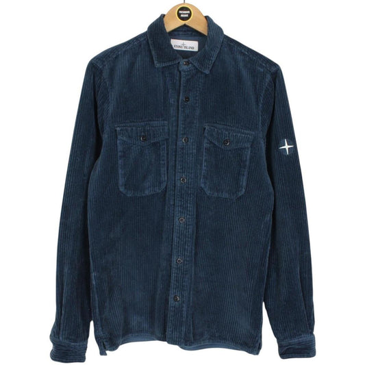 Stone Island AW 2021 Navy Blue Long Sleeve Jumbo Corduroy Shirt