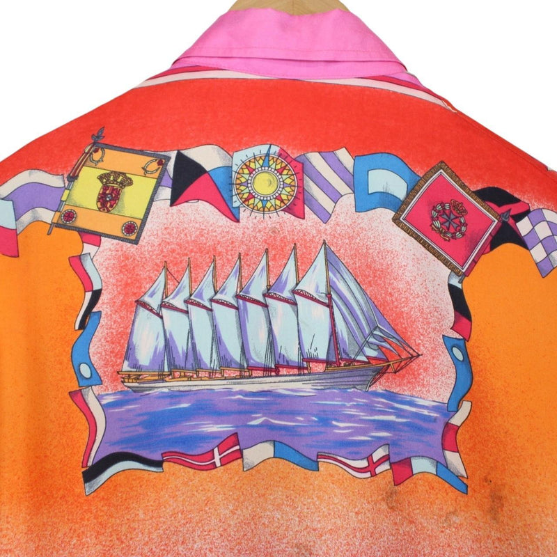 Vintage 90s Versace Sport Multicoloured Long Sleeve Ship Print Silk Shirt