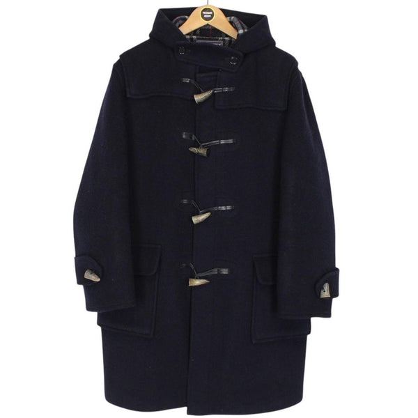 Vintage 90s Burberry Navy Blue Nova Check Wool Duffle Coat