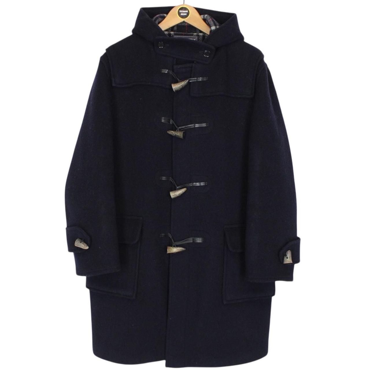 Vintage 90s Burberry Navy Blue Nova Check Wool Duffle Coat