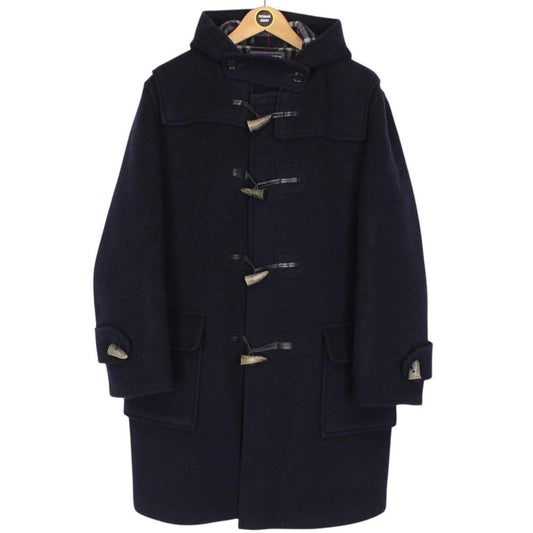 Vintage 90s Burberry Navy Blue Nova Check Wool Duffle Coat