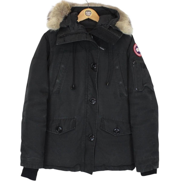 Canada Goose Black Montebello Parka Down Coat with Fur Trim