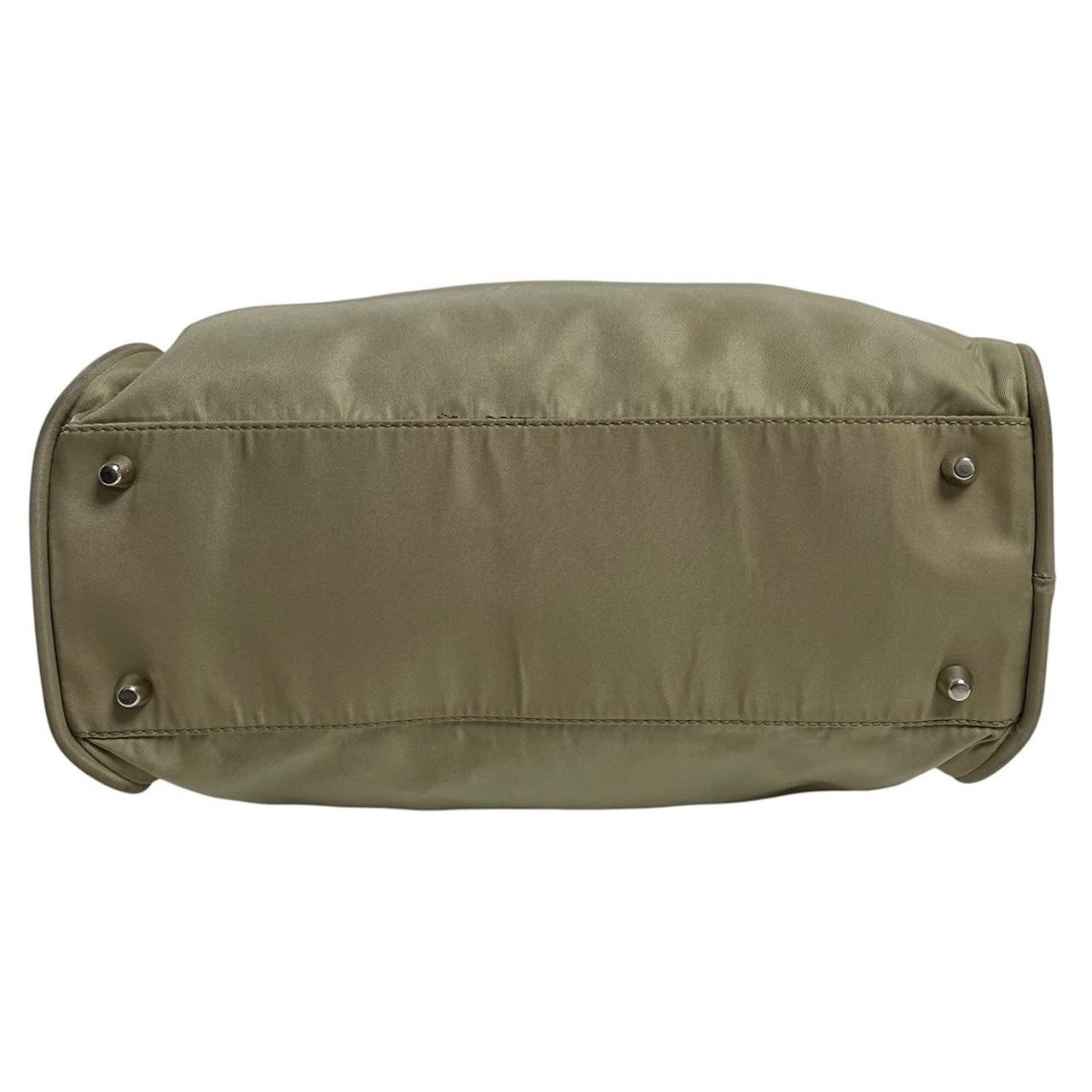 Prada green nylon duffel bag with logo detail and working lock and key.