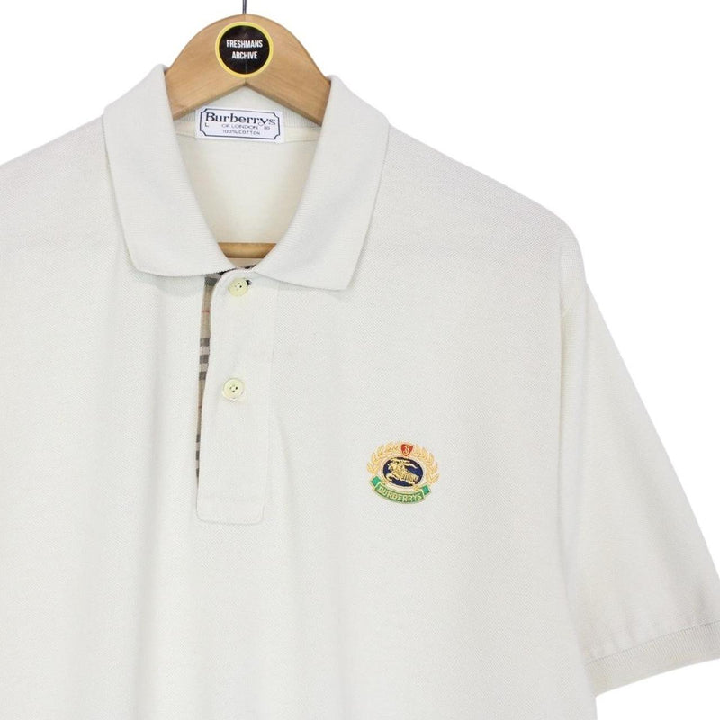 Vintage 90s Burberry Cream Nova Check Short Sleeve Cotton Polo Shirt
