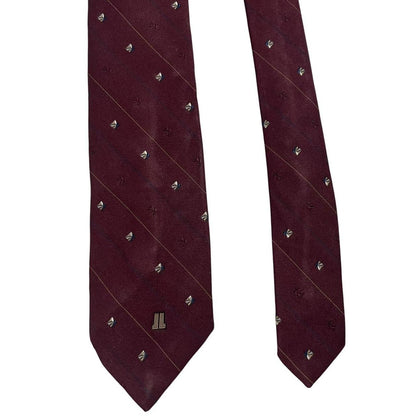 Lanvin burgundy silk tie featuring logo print and smooth texture.