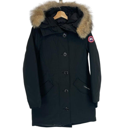 Canada Goose black parka coat with fur trim and logo patch, brand new with tags.