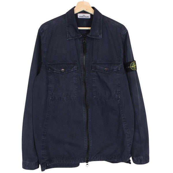 Stone Island AW 2018 Navy Blue Full Zip Cotton Overshirt Jacket