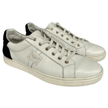 Dolce & Gabbana white and navy blue leather trainers with logo detailing and creased toe box.