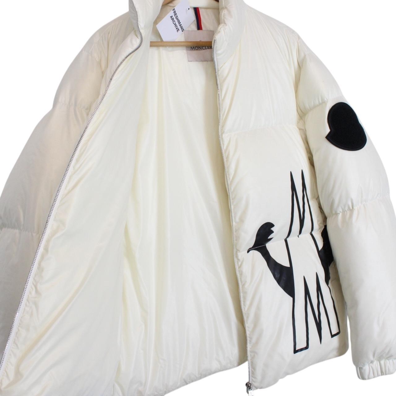 Moncler Friesian White and Black Logo Print Down Jacket