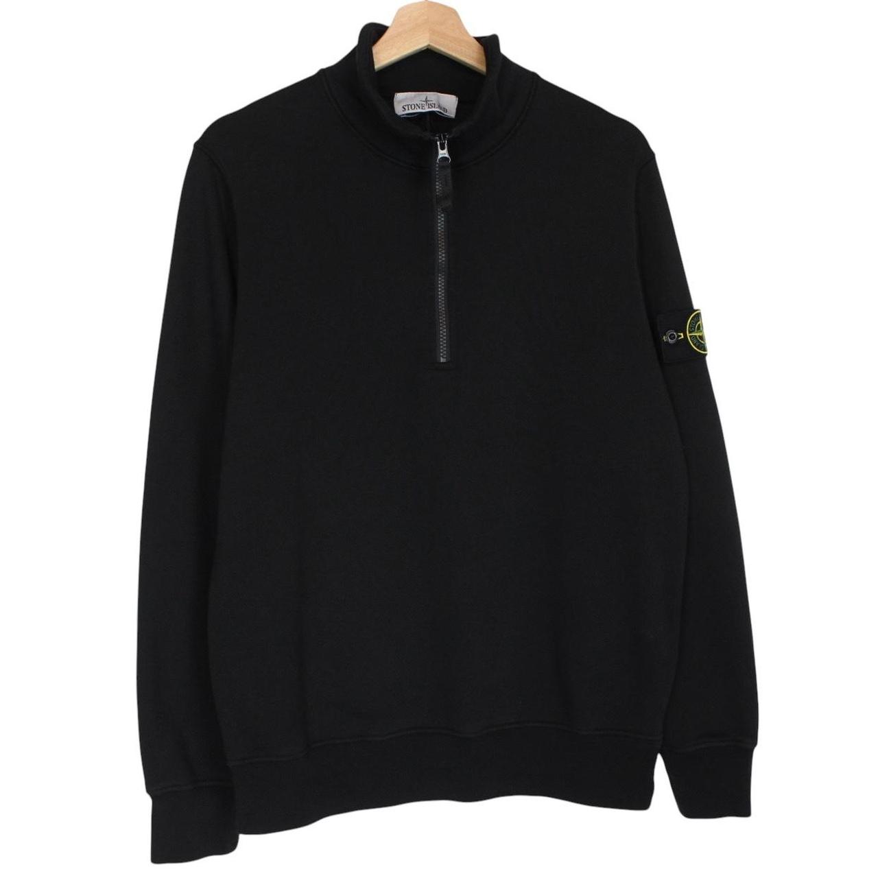 Stone Island black jumper organic cotton 1/4 zip with detachable compass badge.