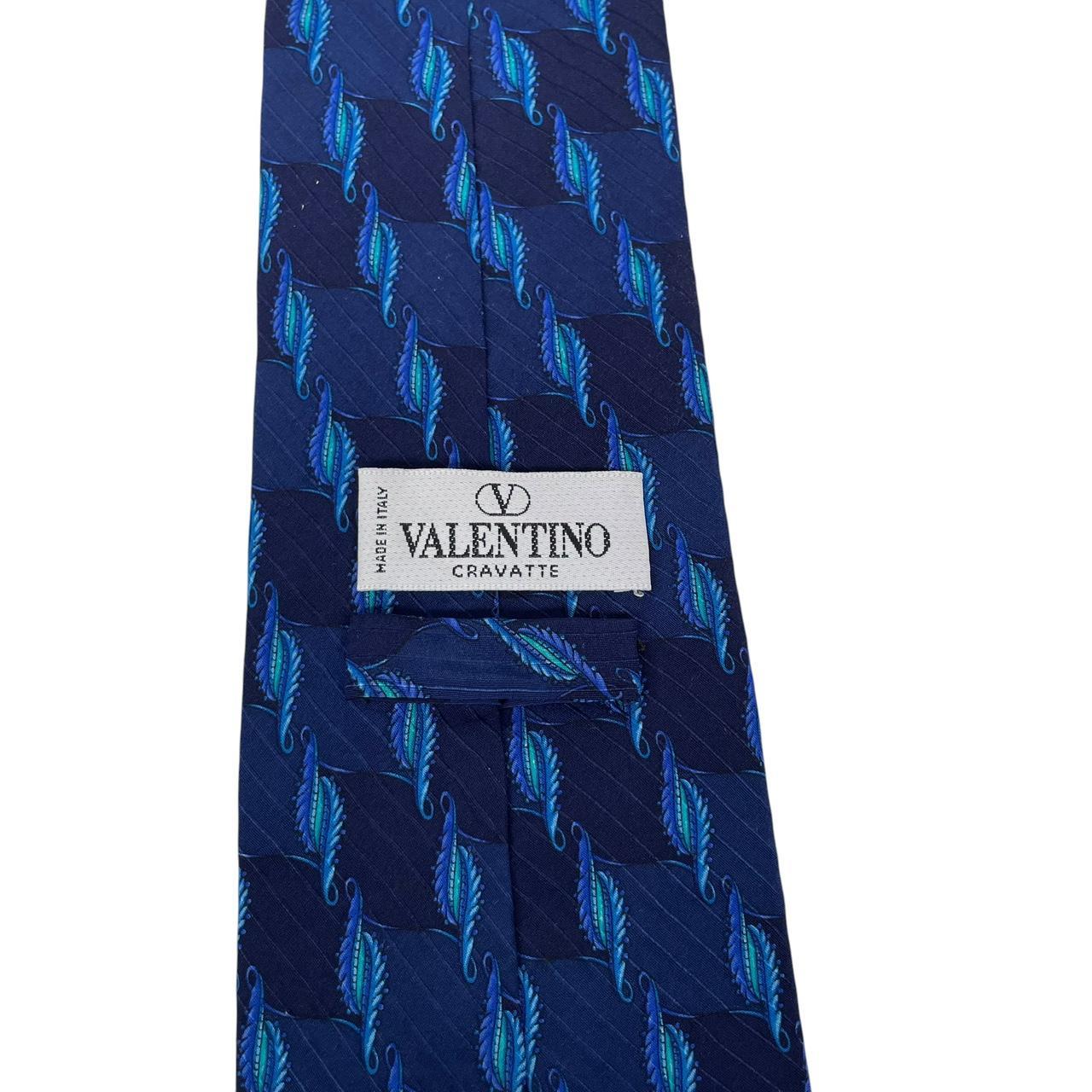 Vintage Valentino Blue Geometric Pattern Silk Tie
