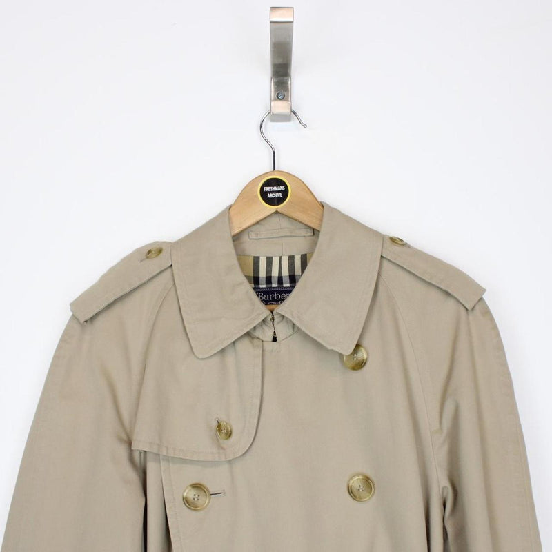 Vintage 90s Burberry Tan Brown Nova Check Double Breasted Belted Trench Coat
