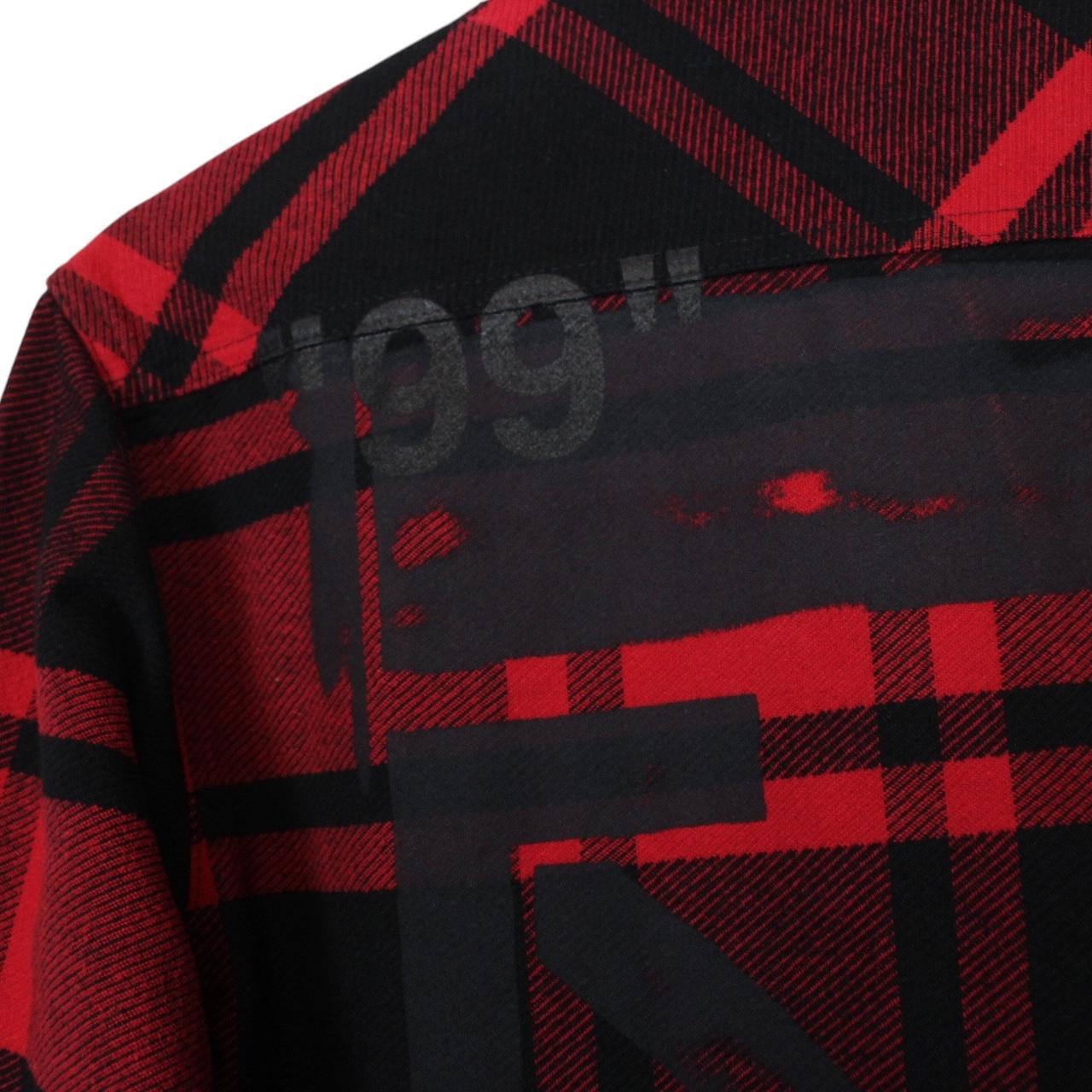 Off White Red and Black Tartan Check Long Sleeve Stencil Flannel Shirt