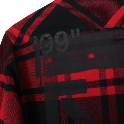 Off White Red and Black Tartan Check Long Sleeve Stencil Flannel Shirt