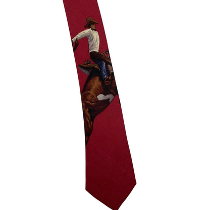 Vintage Polo Ralph Lauren Burgundy Equestrian Print Silk Tie