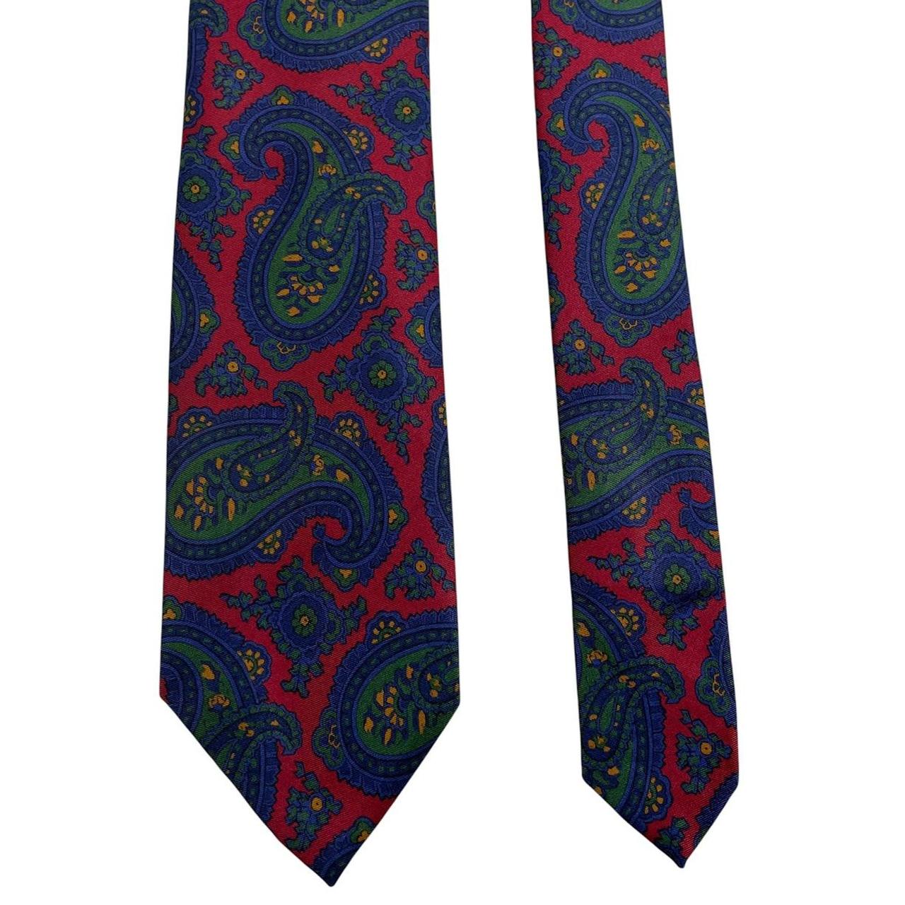 Polo Ralph Lauren multicoloured paisley print silk tie with vibrant patterns and luxurious texture.