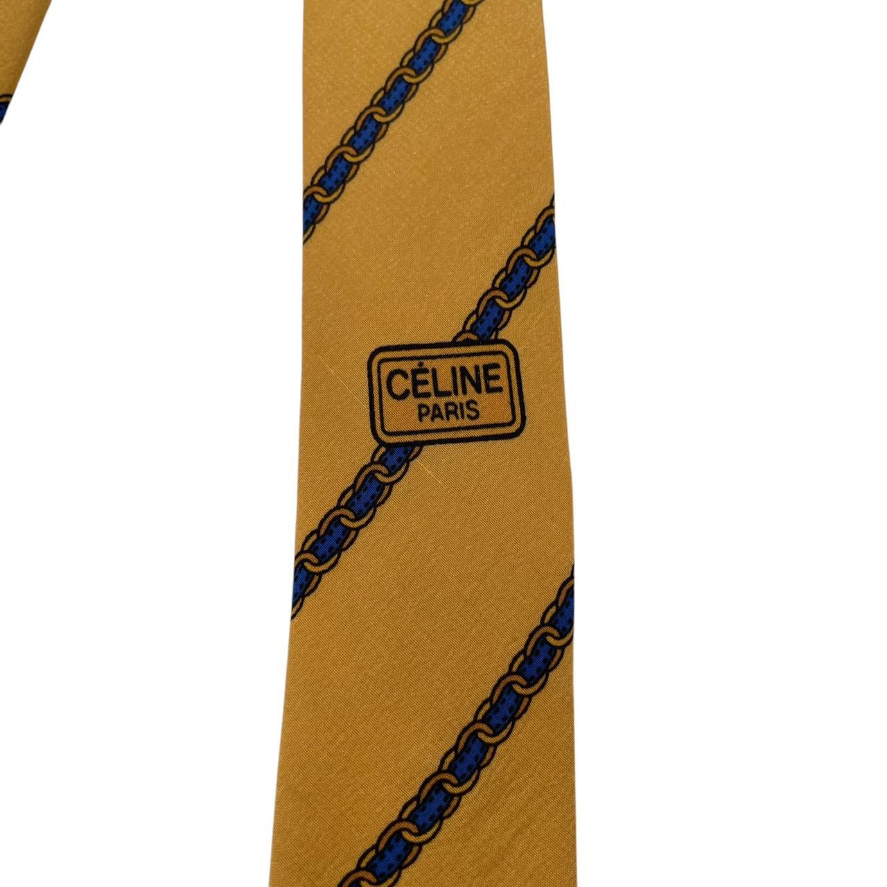 Vintage Celine Paris Yellow and Navy Blue Silk Tie