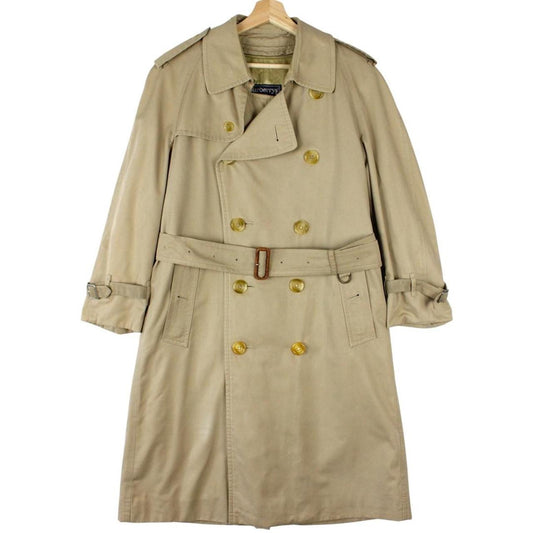 Burberry beige trench coat with Nova Check pattern, double-breasted and belted design.