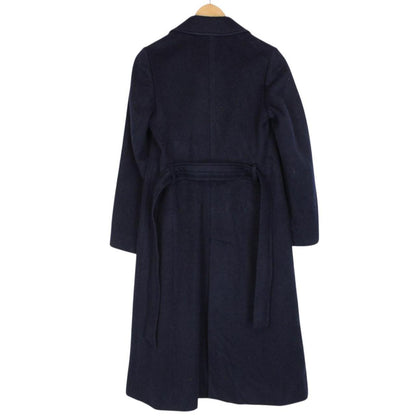 Vintage 90s Burberry Navy Blue Virgin Wool Double Breasted Belted Coat