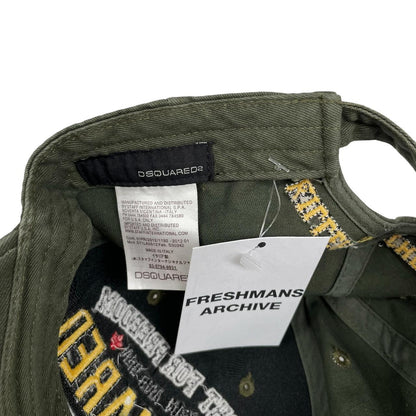 Dsquared2 khaki green baseball cap embroidered Fight For Freedom logo.