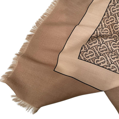 Burberry cashmere shawl scarf tan brown and beige TB monogram pattern.