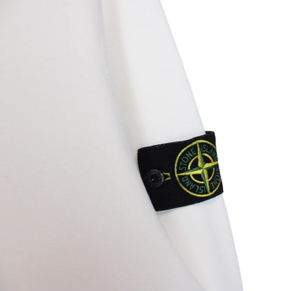 Stone Island black hoodie jumper with logo patch and cotton material, size large.