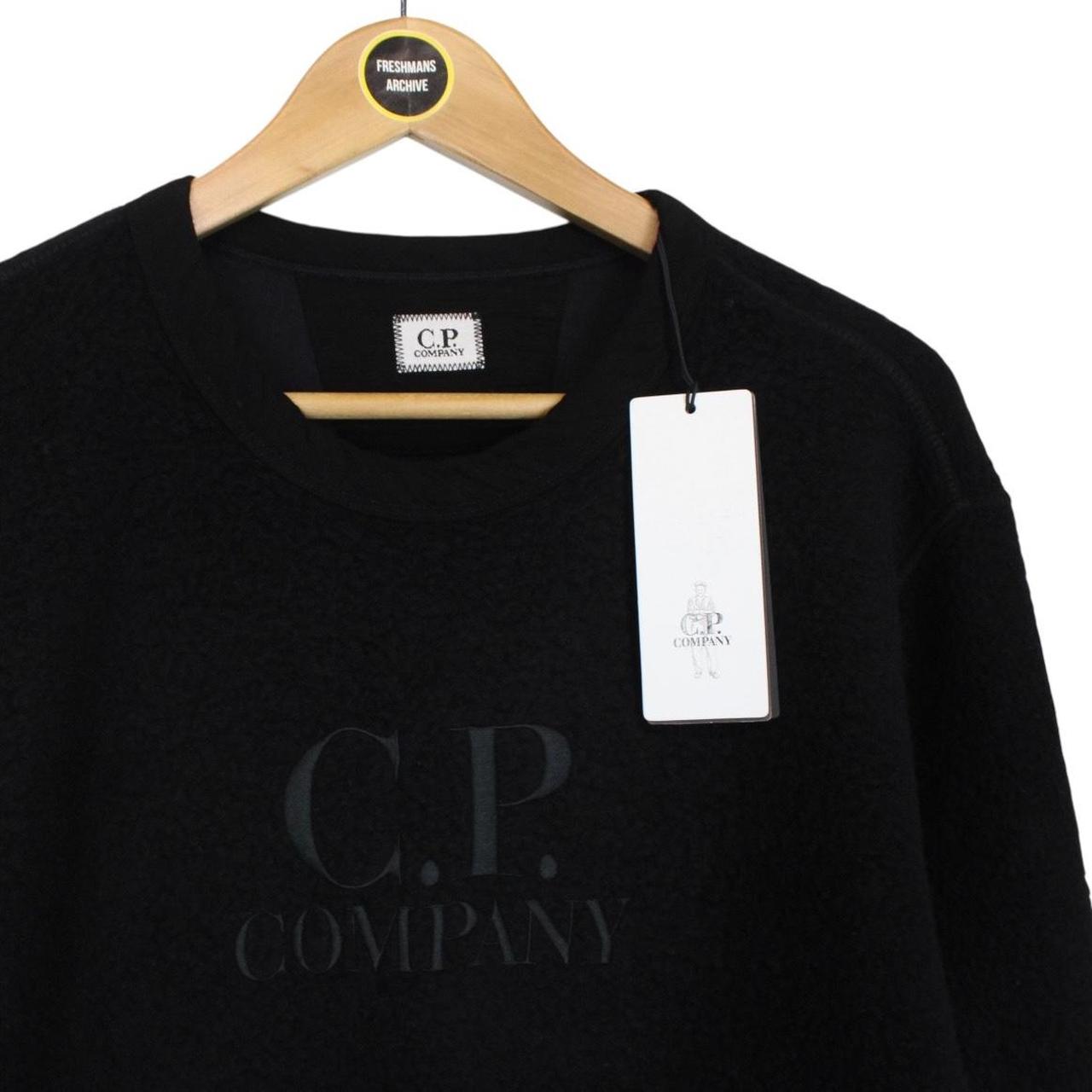 CP Company Black Diagonal Raised Fleece Cotton Logo Sweatshirt