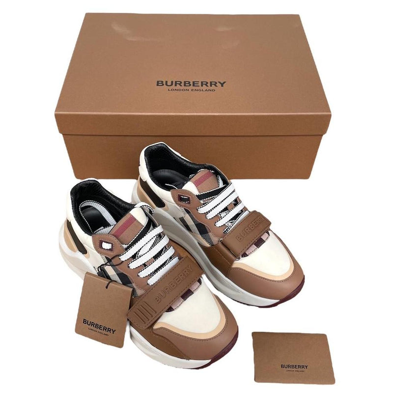 Burberry Ramsey Vintage Check Birch Brown and White Trainers