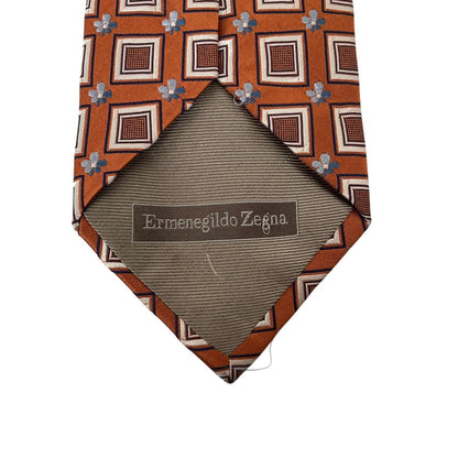 Ermenegildo Zegna Orange Geometric Silk Tie